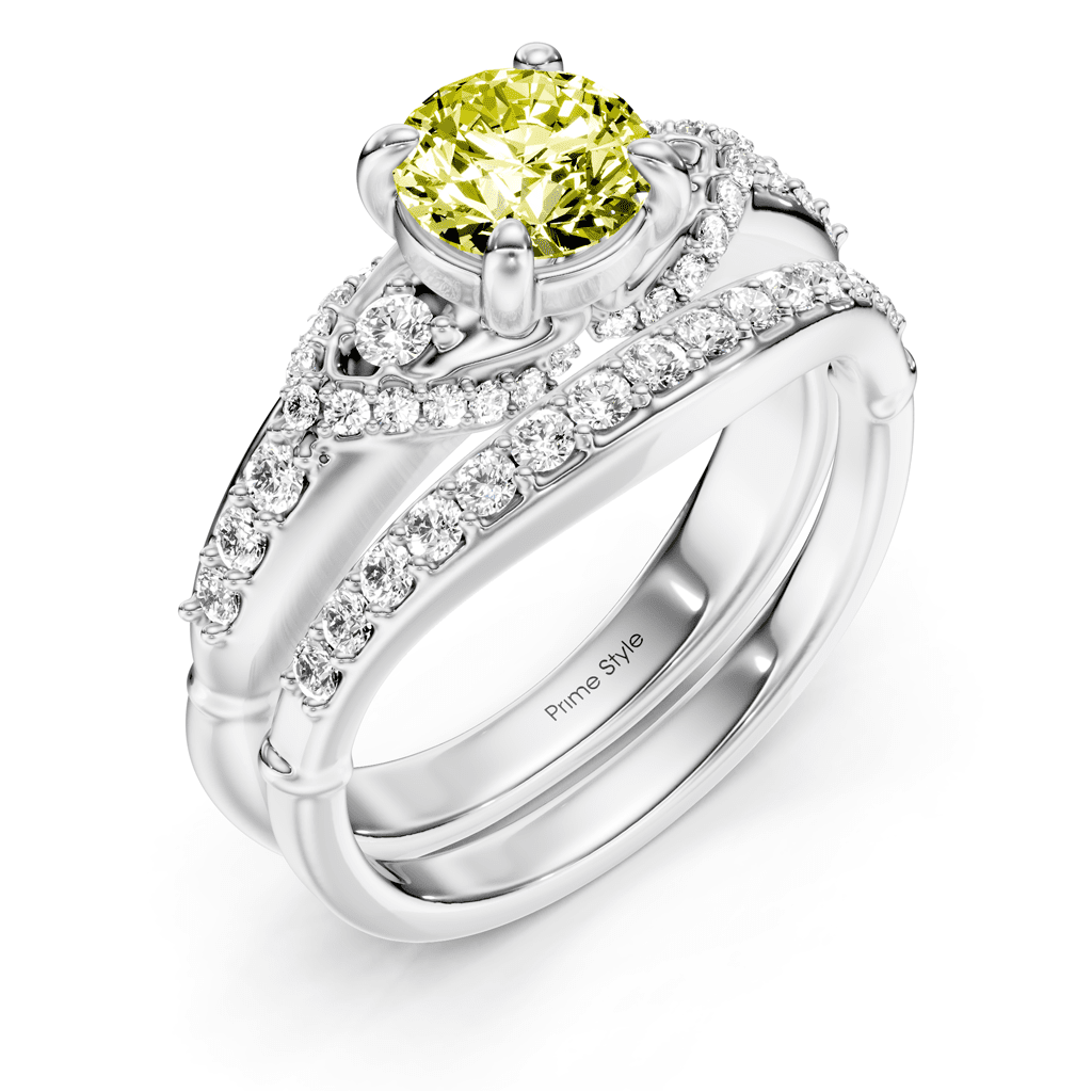 1.50-4.50 CT Round Cut Fancy Yellow Diamonds - Bridal Set