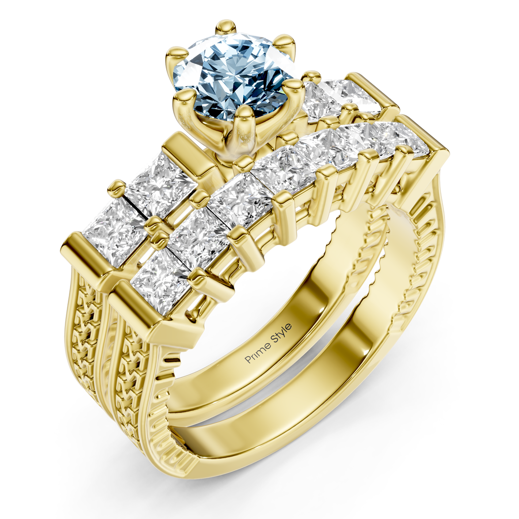 2.40-5.40 CT Princess Cut Fancy Blue Diamonds - Bridal Set