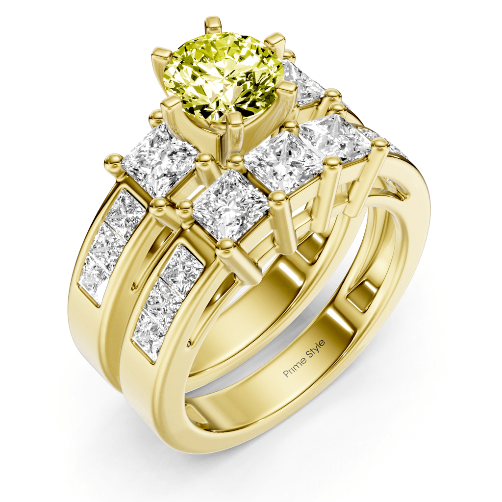 2.95 - 5.95 CT Princess Cut Fancy Yellow Diamonds - Bridal Set - Primestyle.com