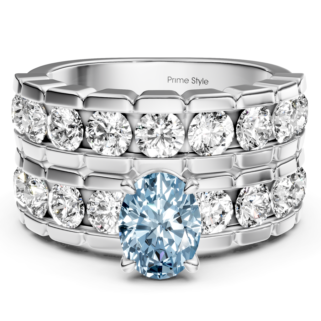 3.25-6.25 CT Oval & Round Cut Fancy Blue Diamonds - Bridal Set