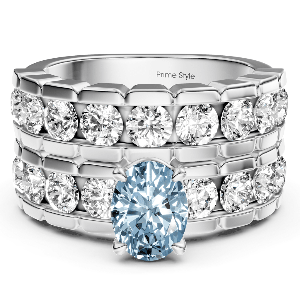 3.25-6.25 CT Oval & Round Cut Fancy Blue Diamonds - Bridal Set