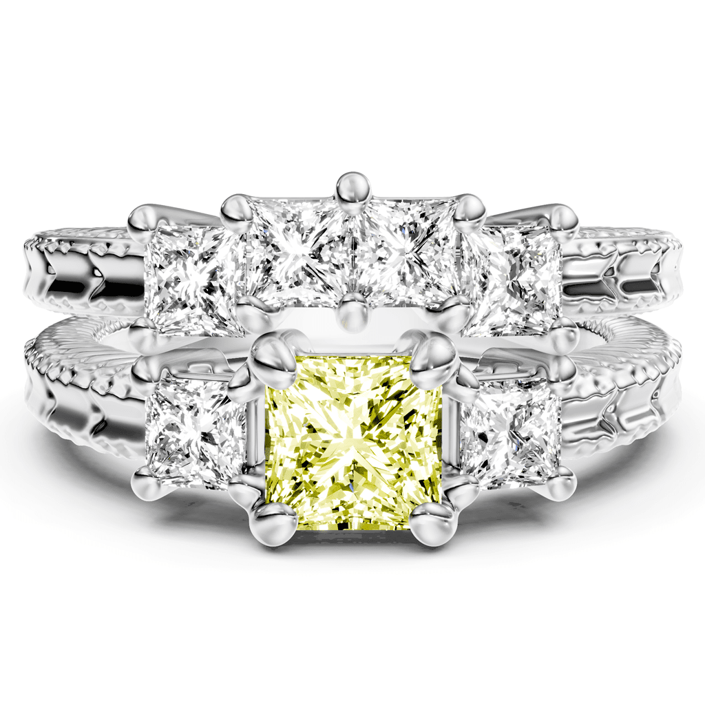 2.25-5.25 CT Princess Cut Fancy Yellow Diamonds - Bridal Set