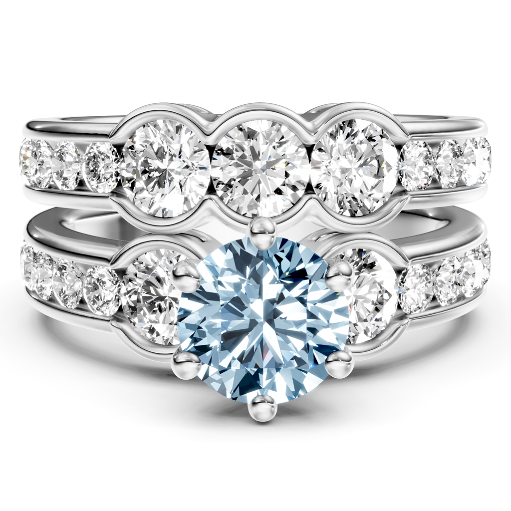 2.95-5.95 CT Round Cut Fancy Blue Diamonds - Bridal Set