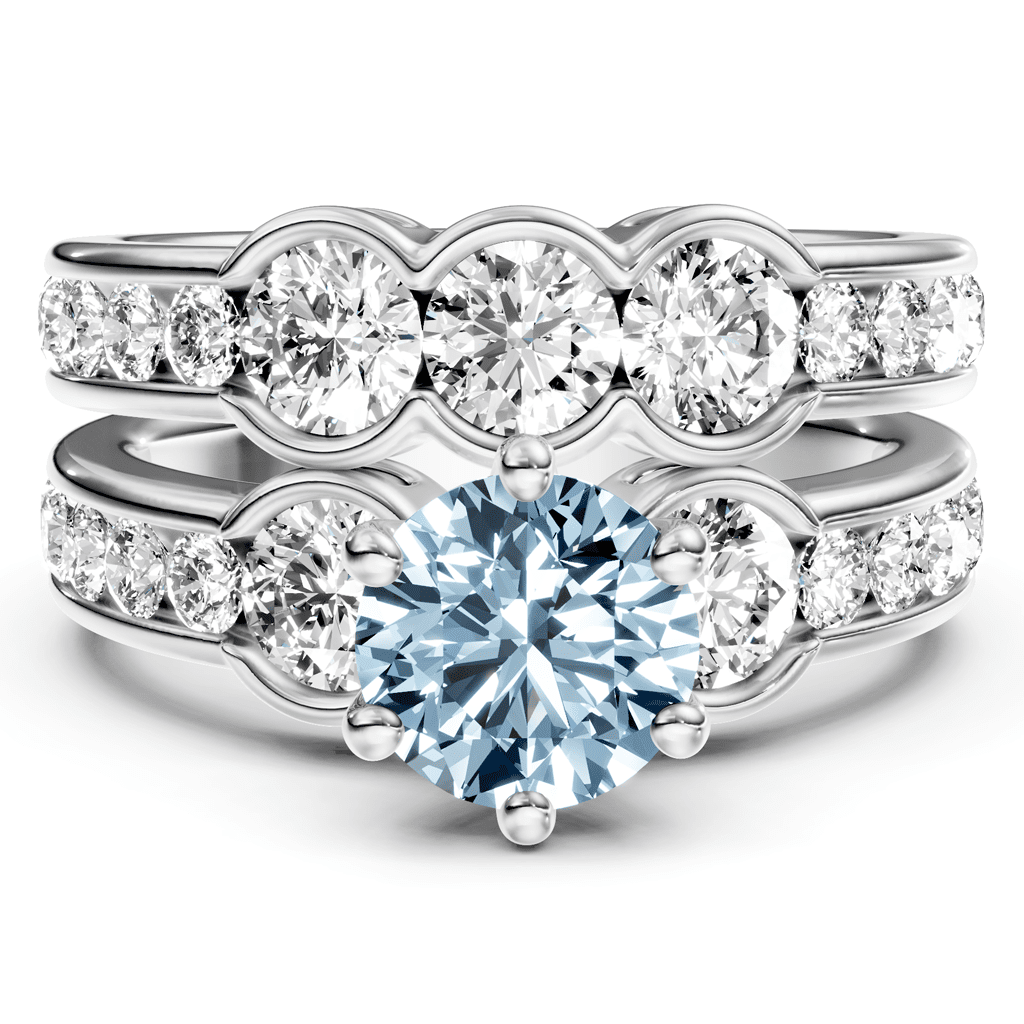 2.95 - 5.95 CT Round Cut Fancy Blue Diamonds - Bridal Set - Primestyle.com