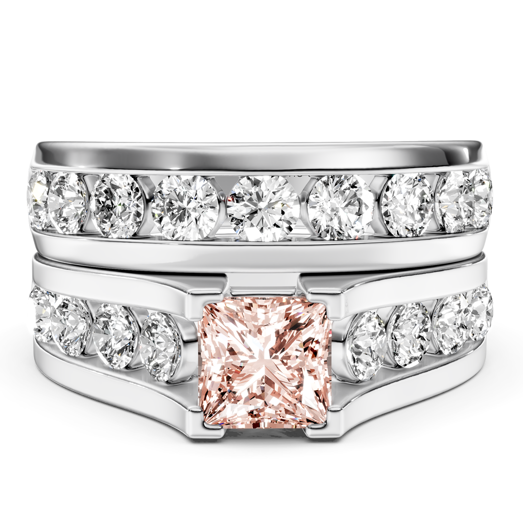 2.80-5.80 CT Princess & Round Cut Fancy Pink Diamonds - Bridal Set