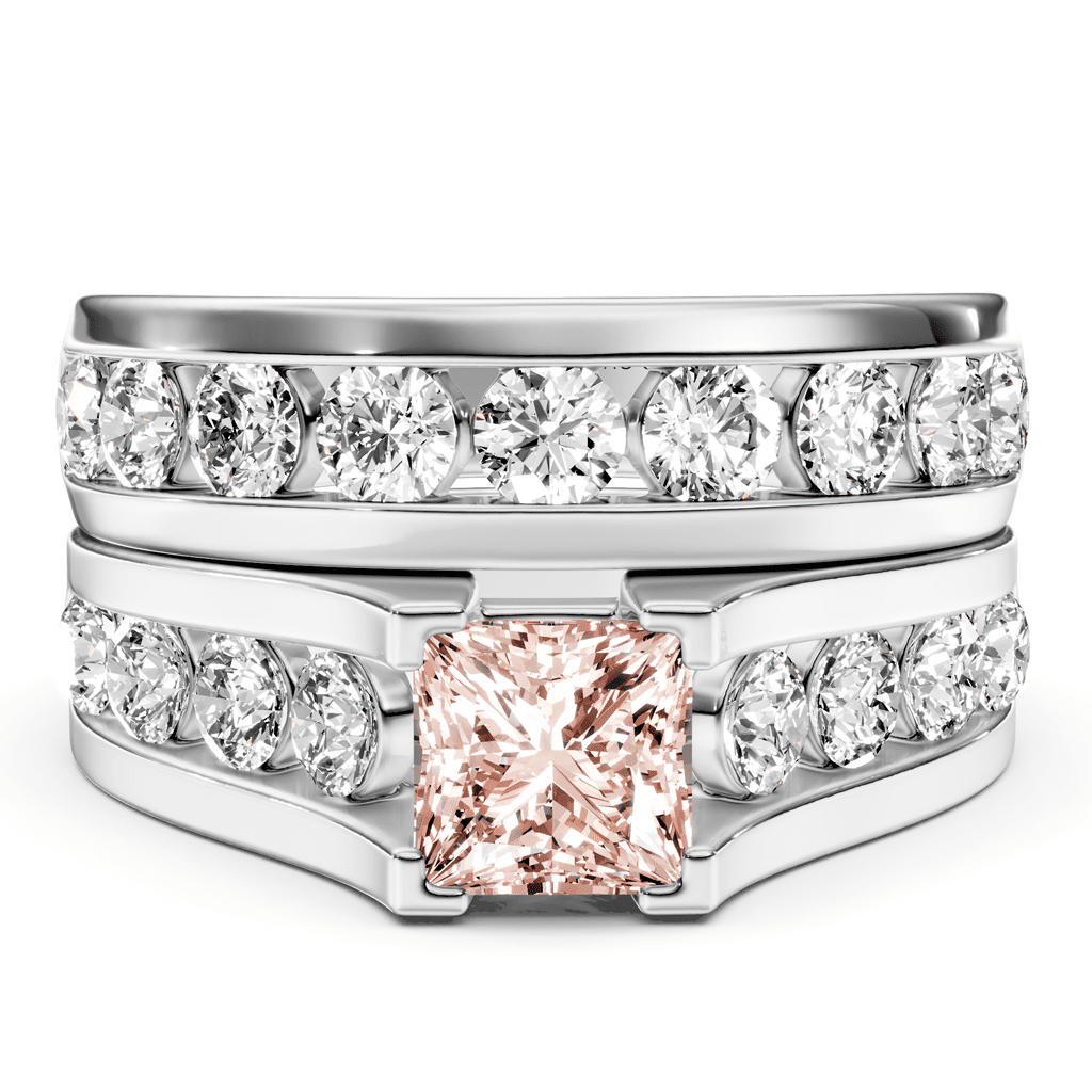 2.80-5.80 CT Princess & Round Cut Fancy Pink Diamonds - Bridal Set