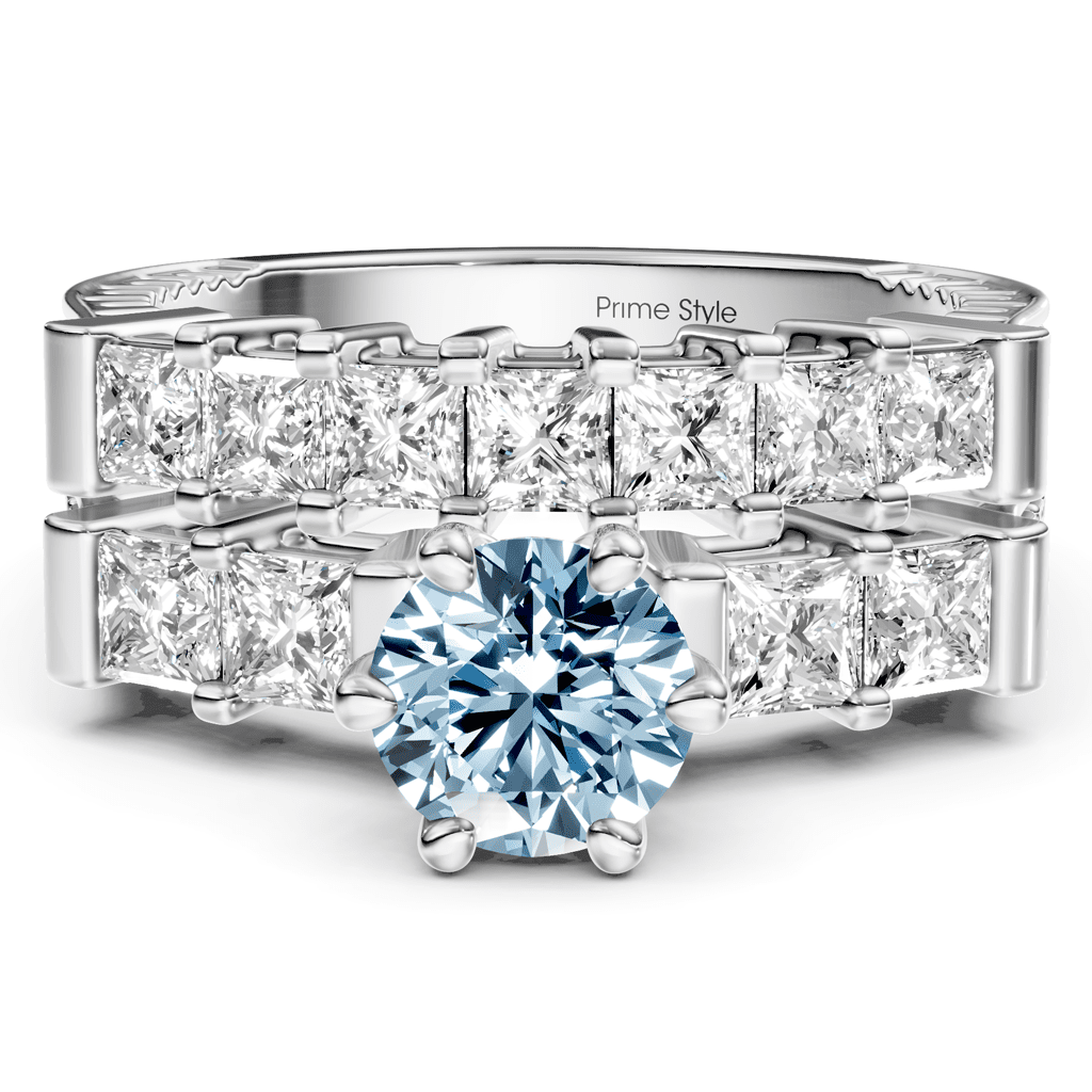 2.40-5.40 CT Princess Cut Fancy Blue Diamonds - Bridal Set