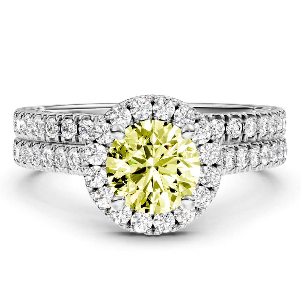 1.70-4.70 CT Round Cut Fancy Yellow Diamonds - Bridal Set