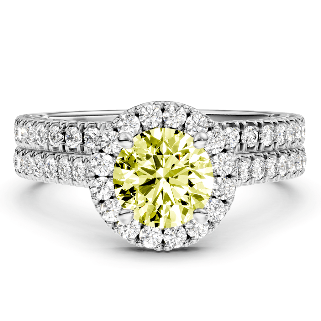 1.70 - 4.70 CT Round Cut Fancy Yellow Diamonds - Bridal Set - Primestyle.com