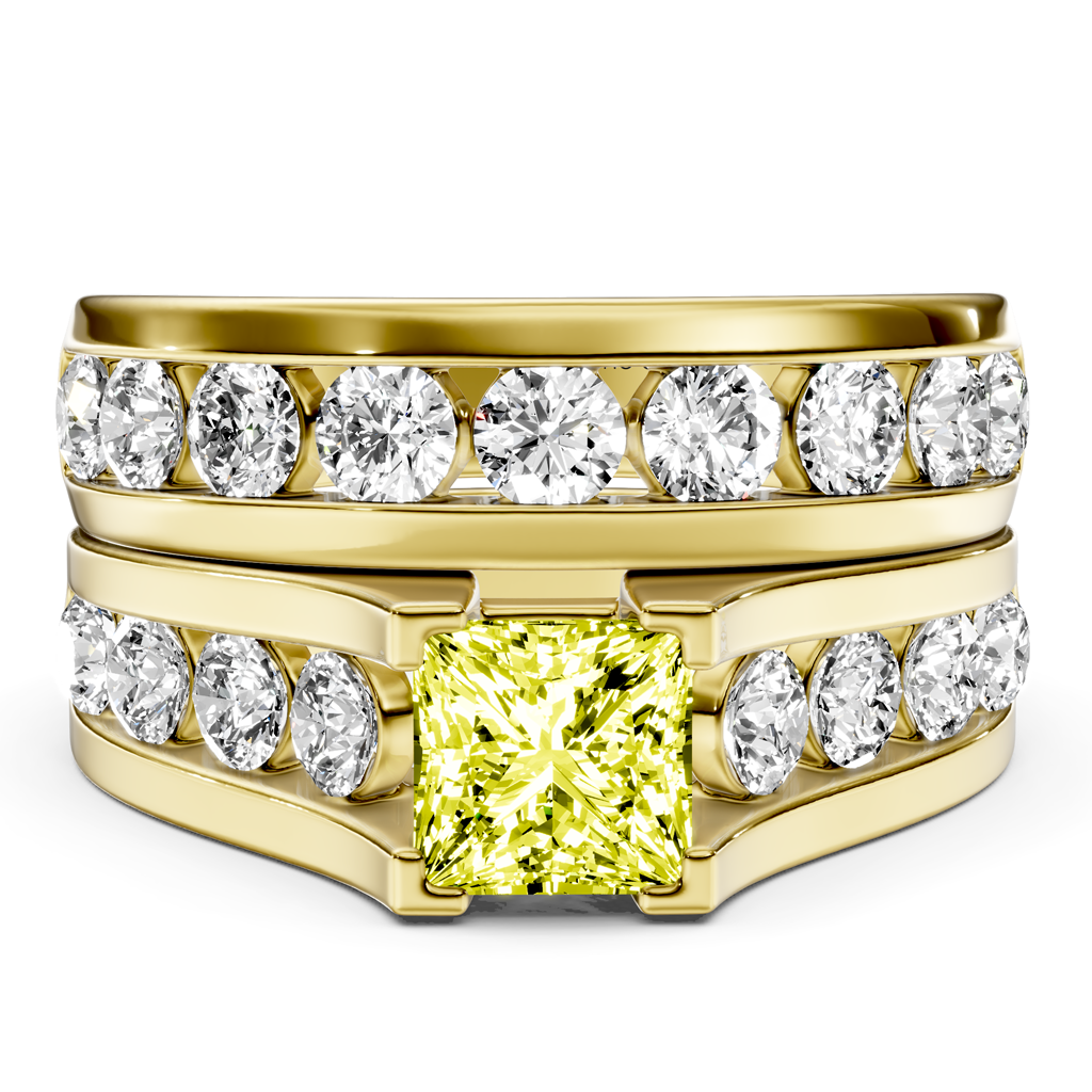 2.80-5.80 CT Princess & Round Cut Fancy Yellow Diamonds - Bridal Set