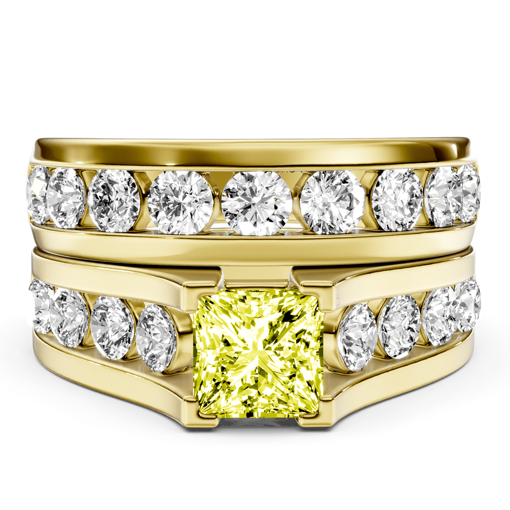 2.80 - 5.80 CT Princess & Round Cut Fancy Yellow Diamonds - Bridal Set - Primestyle.com