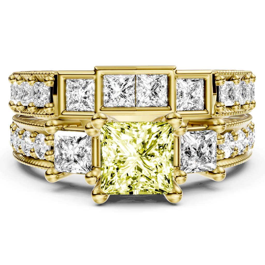 2.50-5.50 CT Princess & Round Cut Fancy Yellow Diamonds - Bridal Set