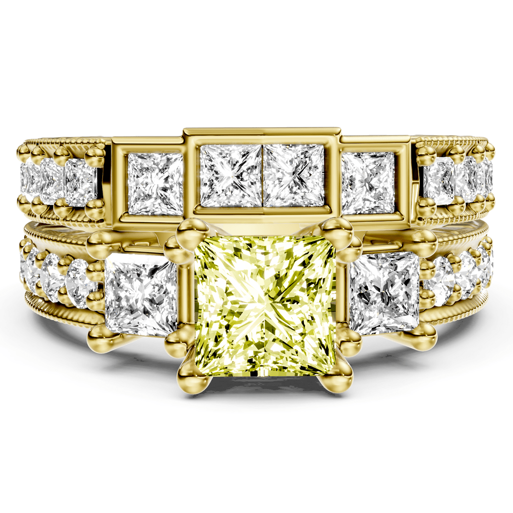 2.50 - 5.50 CT Princess & Round Cut Fancy Yellow Diamonds - Bridal Set - Primestyle.com