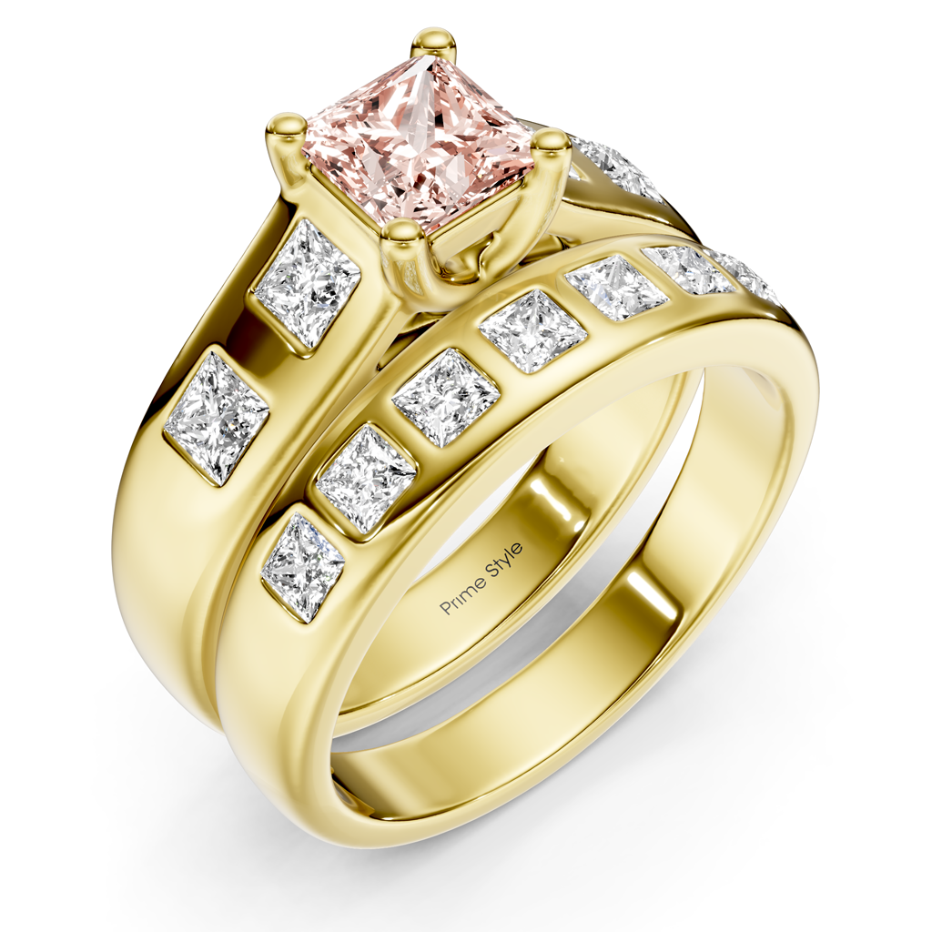 1.95-4.95 CT Princess Cut Fancy Pink Diamonds - Bridal Set