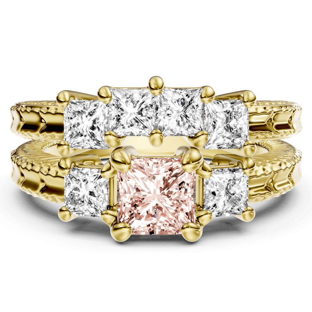 2.25-5.25 CT Princess Cut Fancy Pink Diamonds - Bridal Set