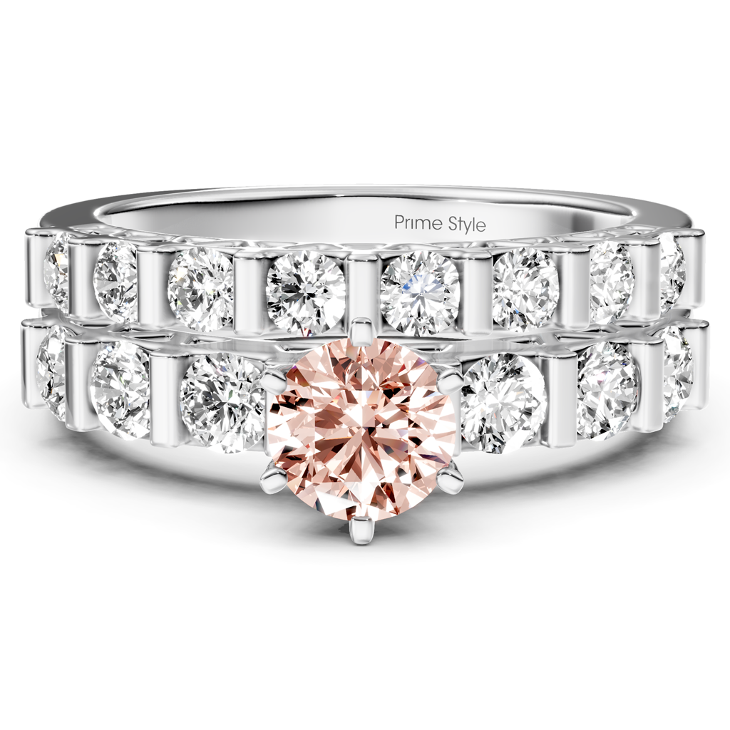 2.10-5.10 CT Round Cut Fancy Pink Diamonds - Bridal Set