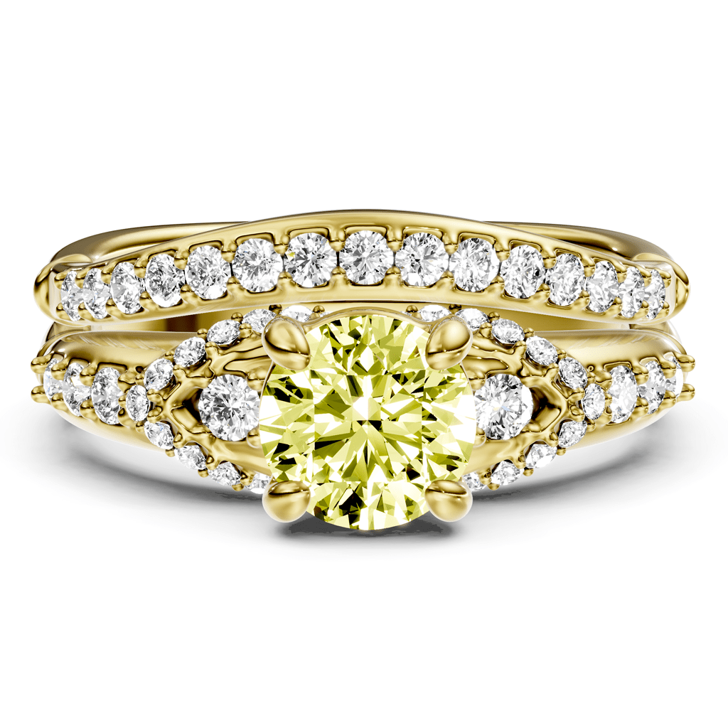 1.50 - 4.50 CT Round Cut Fancy Yellow Diamonds - Bridal Set - Primestyle.com