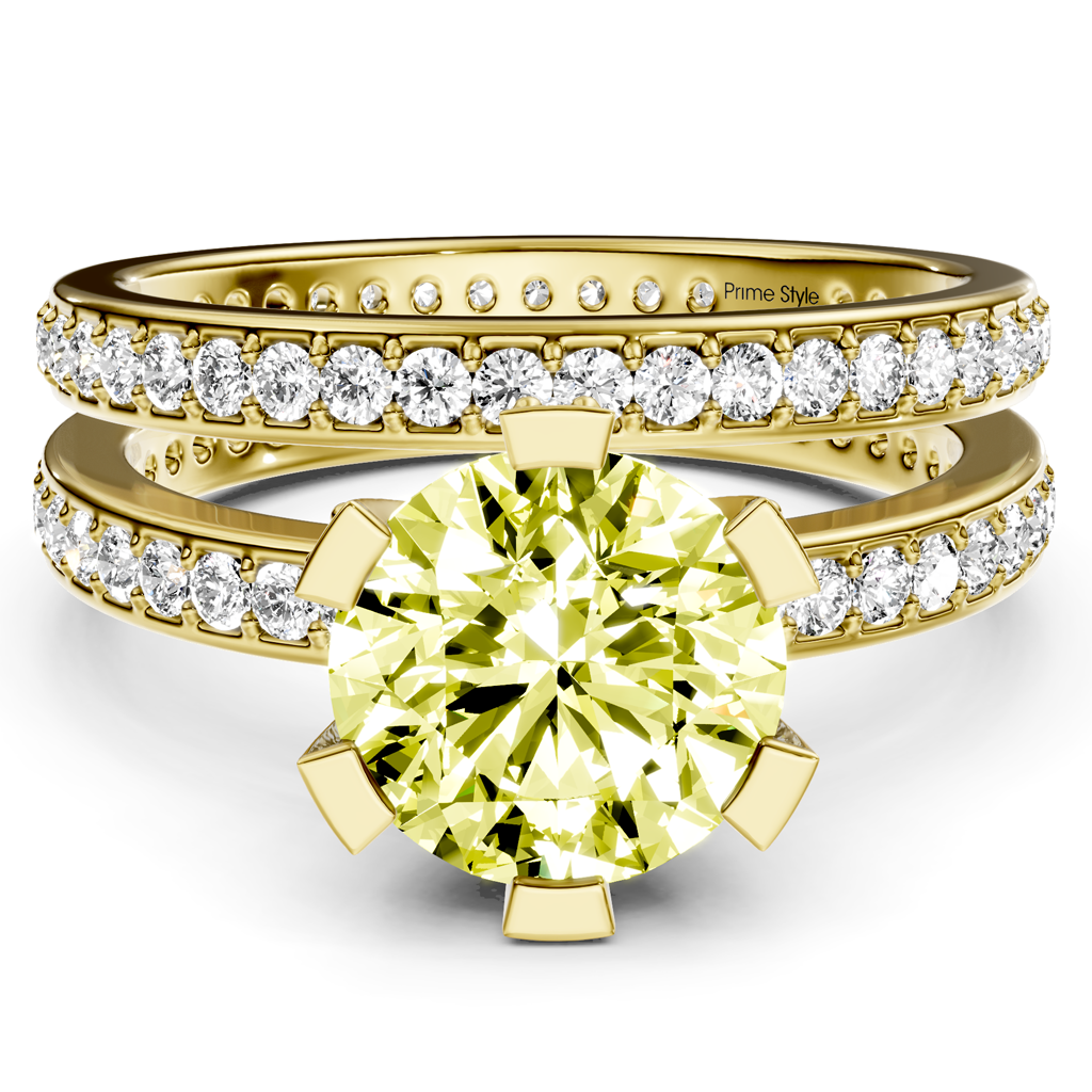 2.00-5.00 CT Round Cut Fancy Yellow Diamonds - Bridal Set