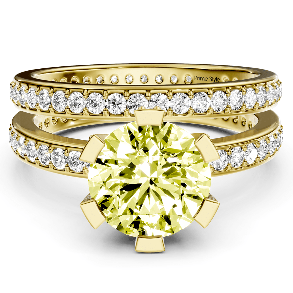 2.00 - 5.00 CT Round Cut Fancy Yellow Diamonds - Bridal Set - Primestyle.com