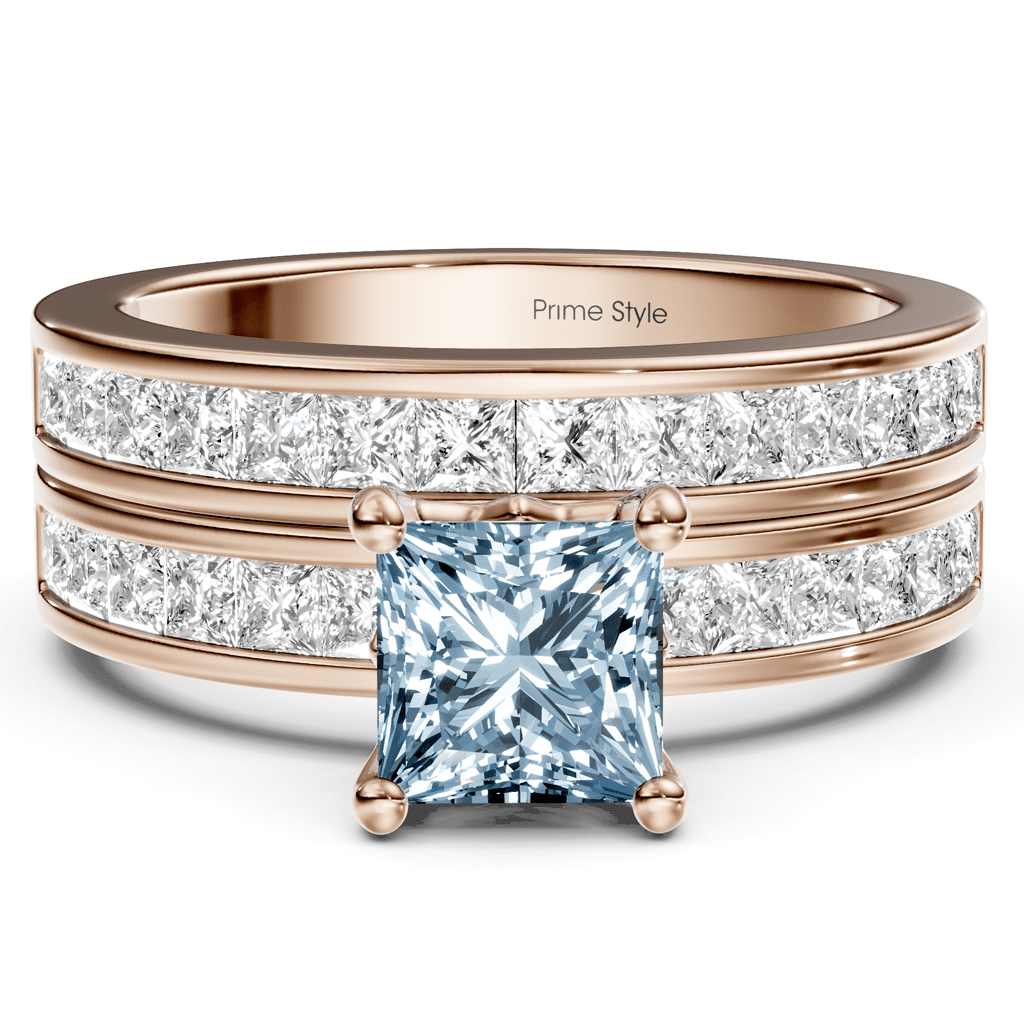 2.75 - 5.75 CT Princess Cut Fancy Blue Diamonds - Bridal Set - Primestyle.com