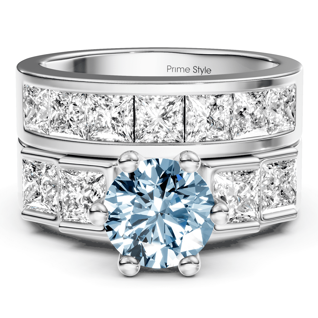 3.00-6.00 CT Princess & Round Cut Fancy Blue Diamonds - Bridal Set