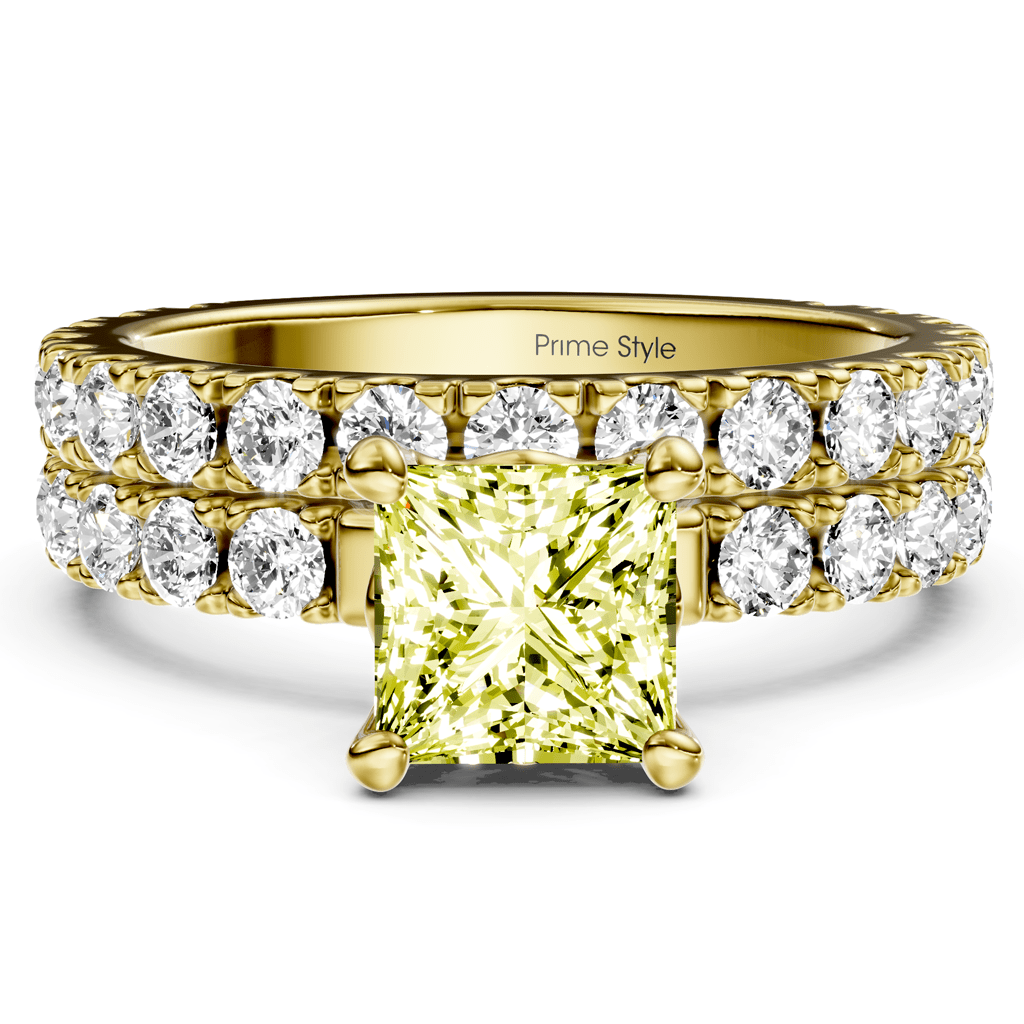 2.40-5.40 CT Princess & Round Cut Fancy Yellow Diamonds - Bridal Set