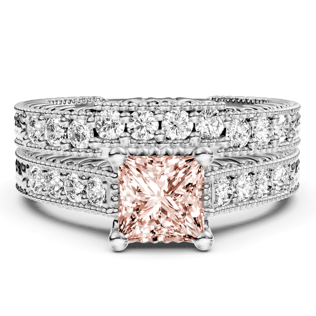 1.65 - 4.65 CT Princess & Round Cut Fancy Pink Diamonds - Bridal Set - Primestyle.com