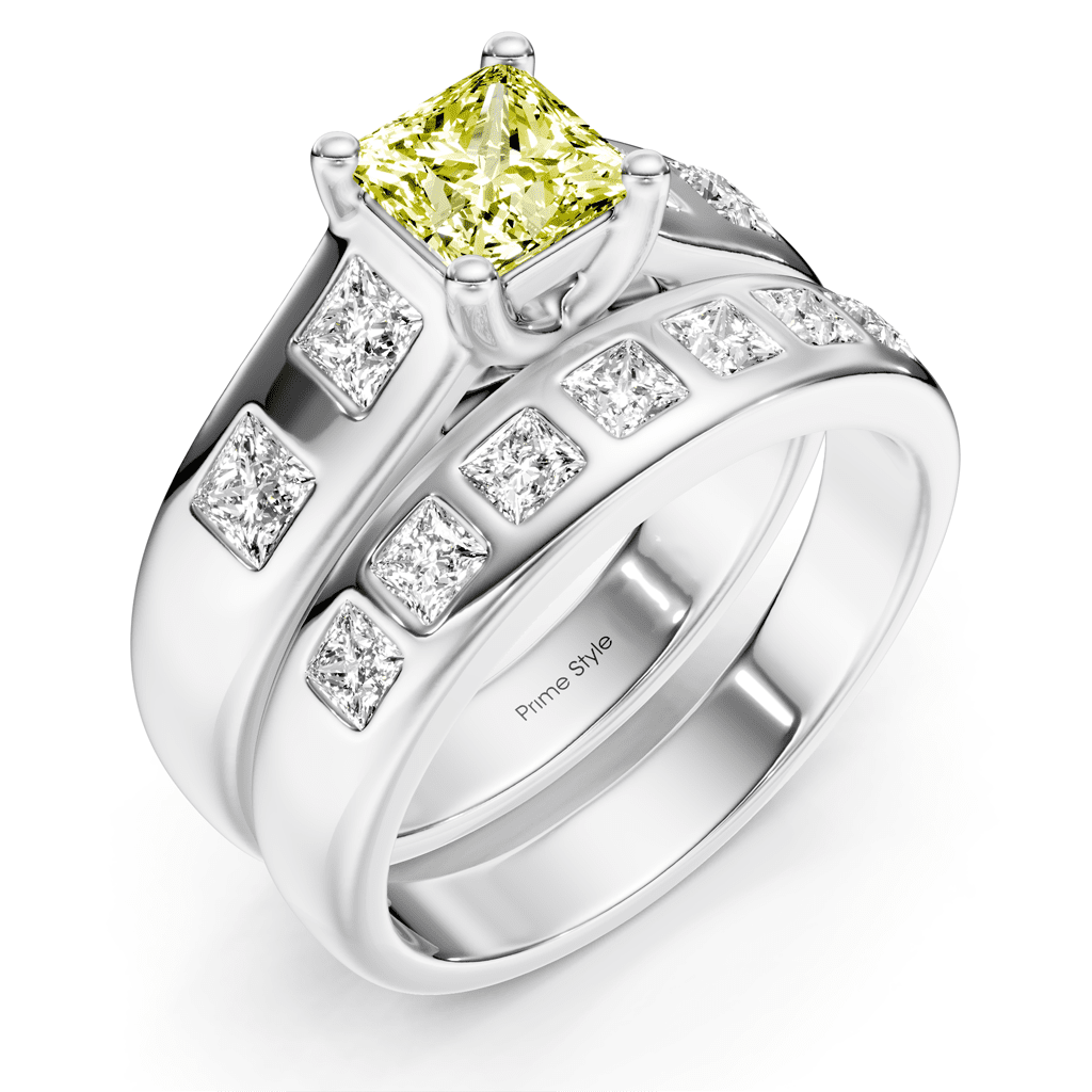 1.95-4.95 CT Princess Cut Fancy Yellow Diamonds - Bridal Set