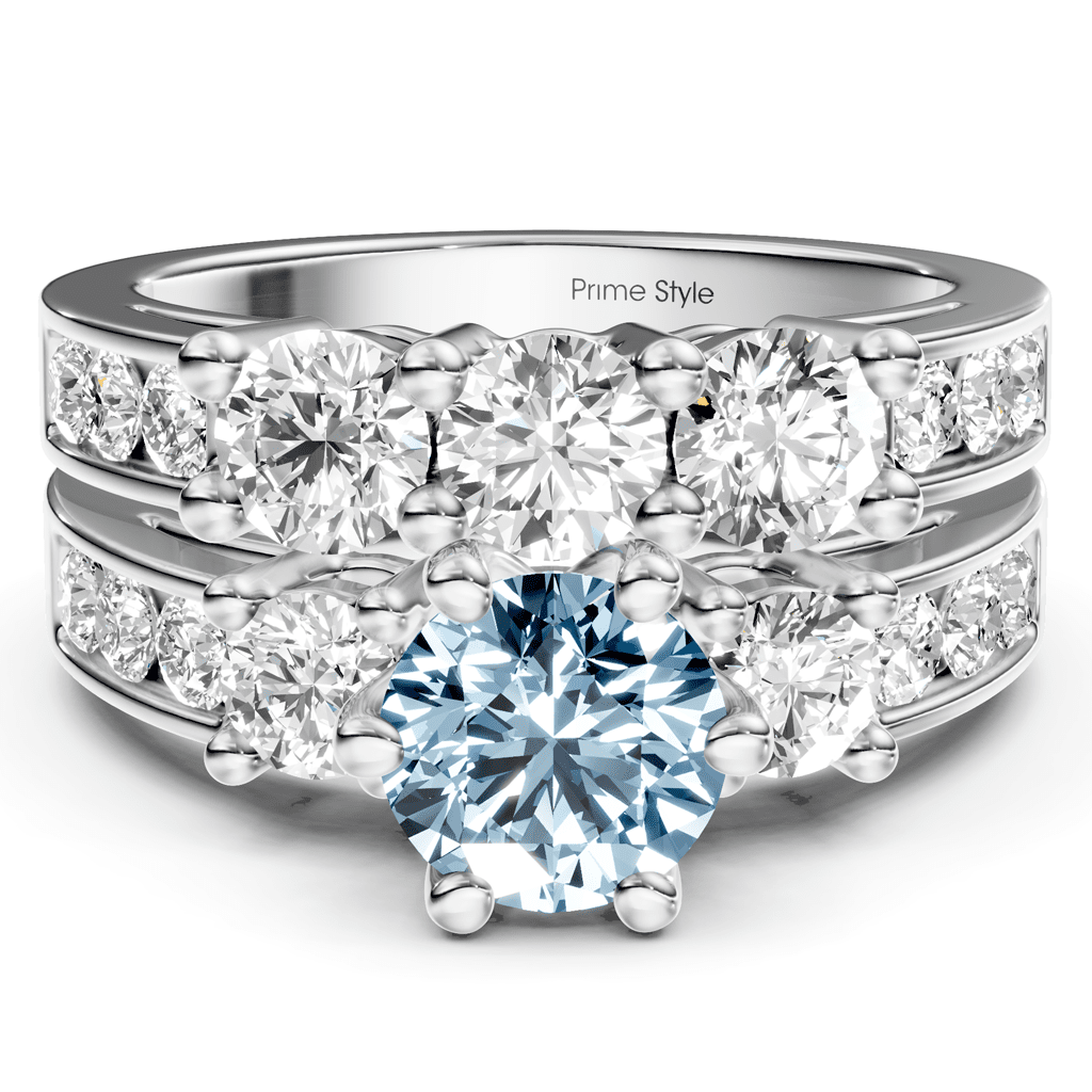 2.80 - 5.80 CT Princess & Round Cut Fancy Blue Diamonds - Bridal Set - Primestyle.com