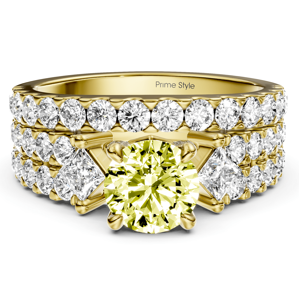 2.55 - 5.55 CT Princess & Round Cut Fancy Yellow Diamonds - Bridal Set - Primestyle.com