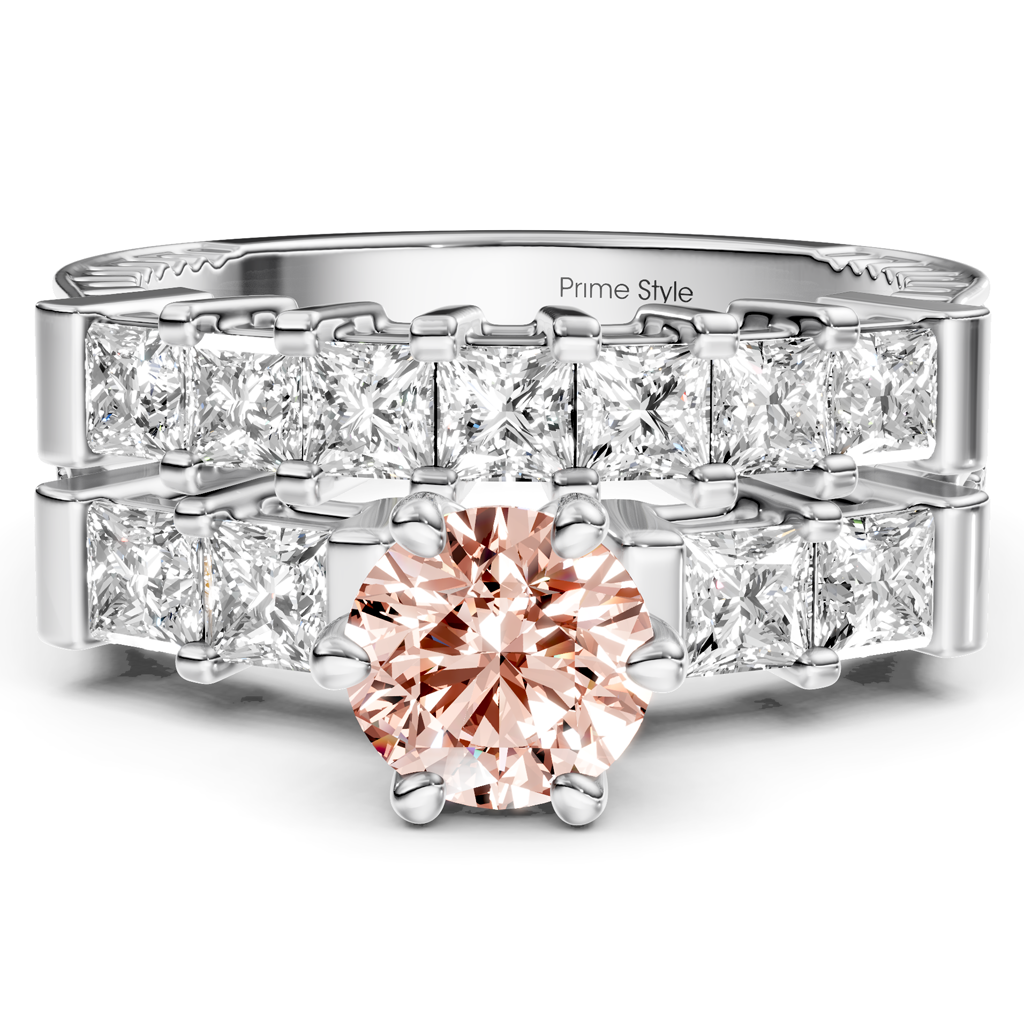 2.40-5.40 CT Princess Cut Fancy Pink Diamonds - Bridal Set