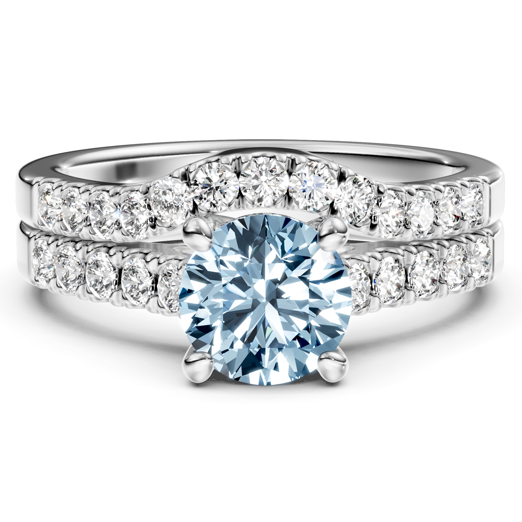 1.55-4.55 CT Princess & Round Cut Fancy Blue Diamonds - Bridal Set