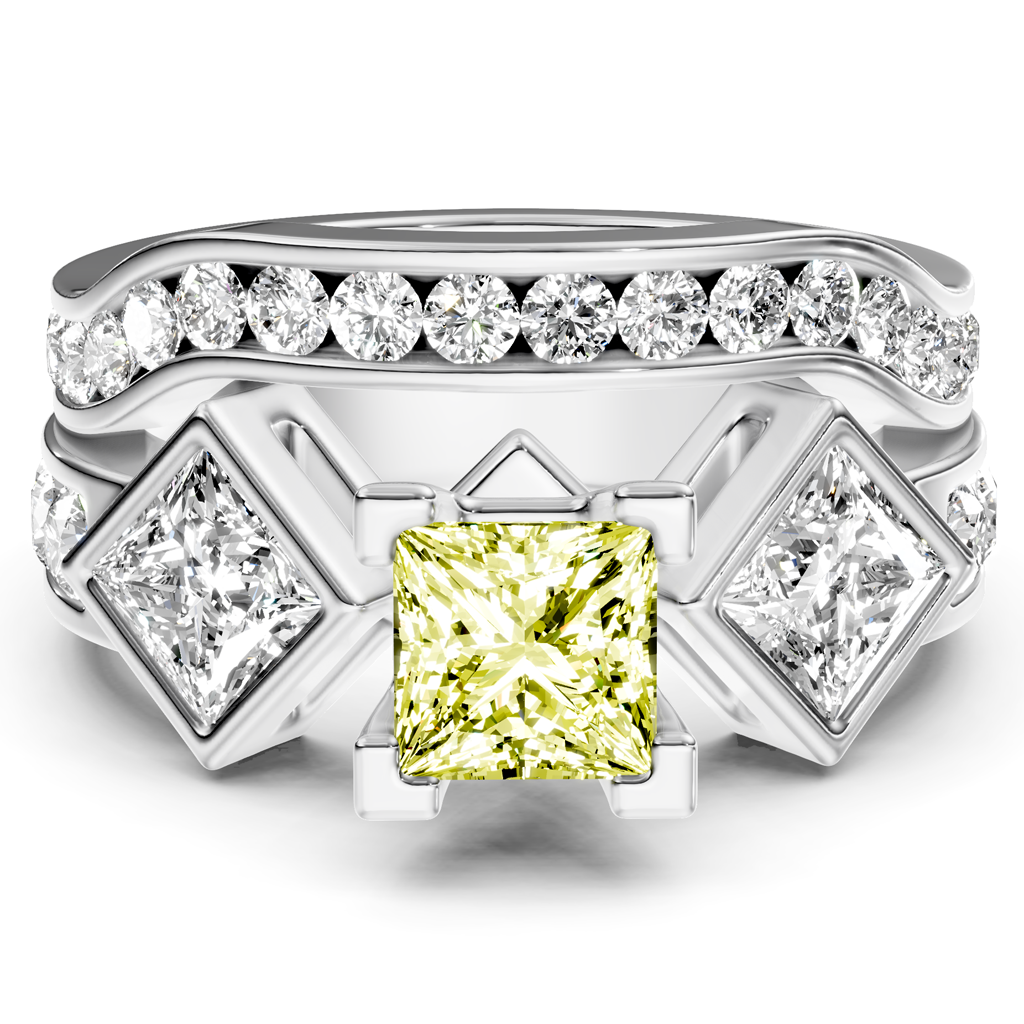 2.65-5.65 CT Princess & Round Cut Fancy Yellow Diamonds - Bridal Set