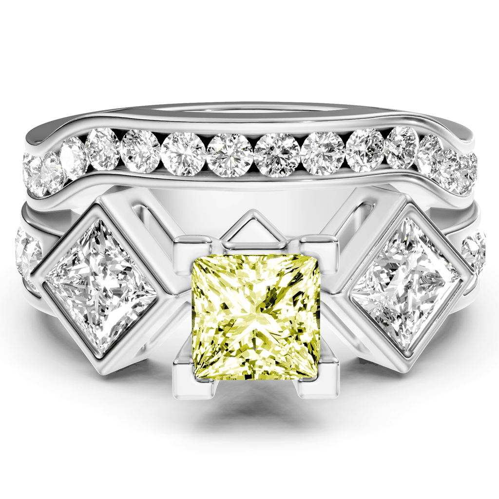 2.65 - 5.65 CT Princess & Round Cut Fancy Yellow Diamonds - Bridal Set - Primestyle.com