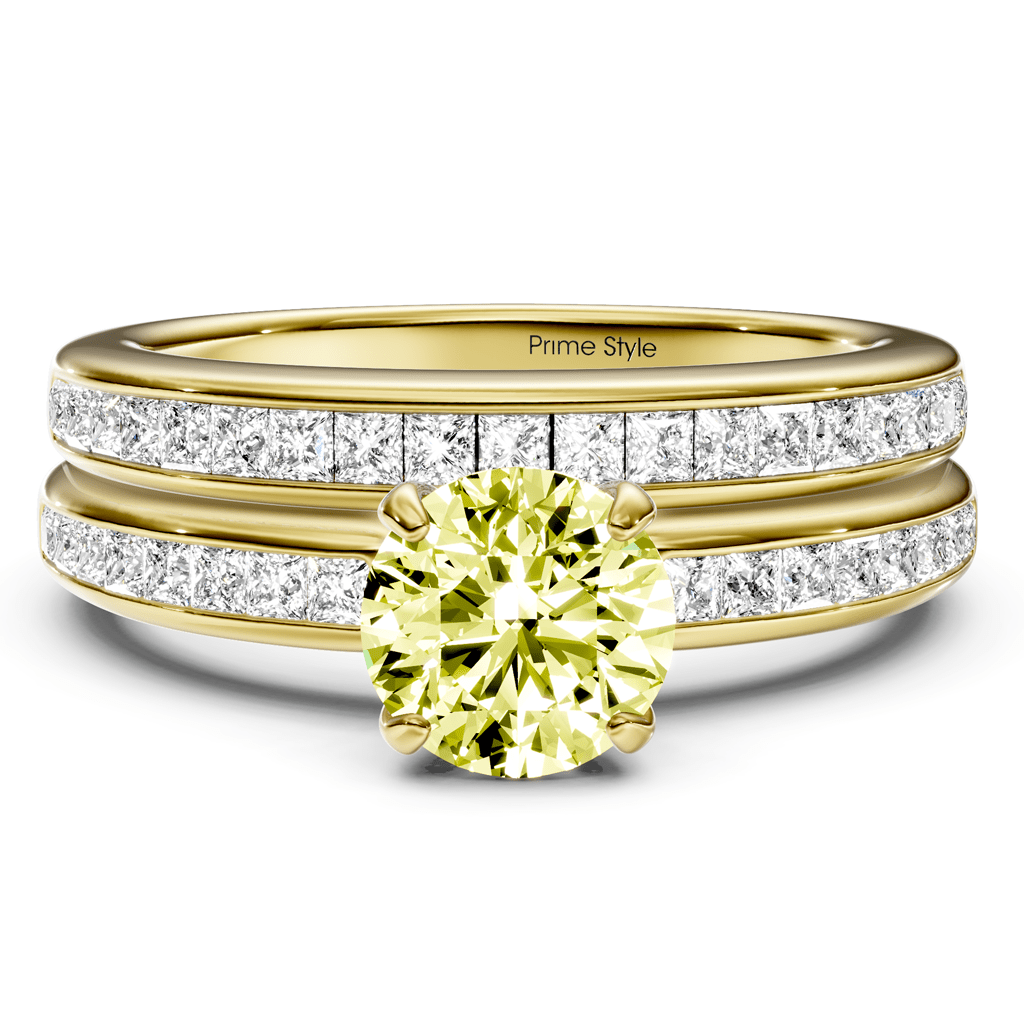 1.85-4.85 CT Princess & Round Cut Fancy Yellow Diamonds - Bridal Set