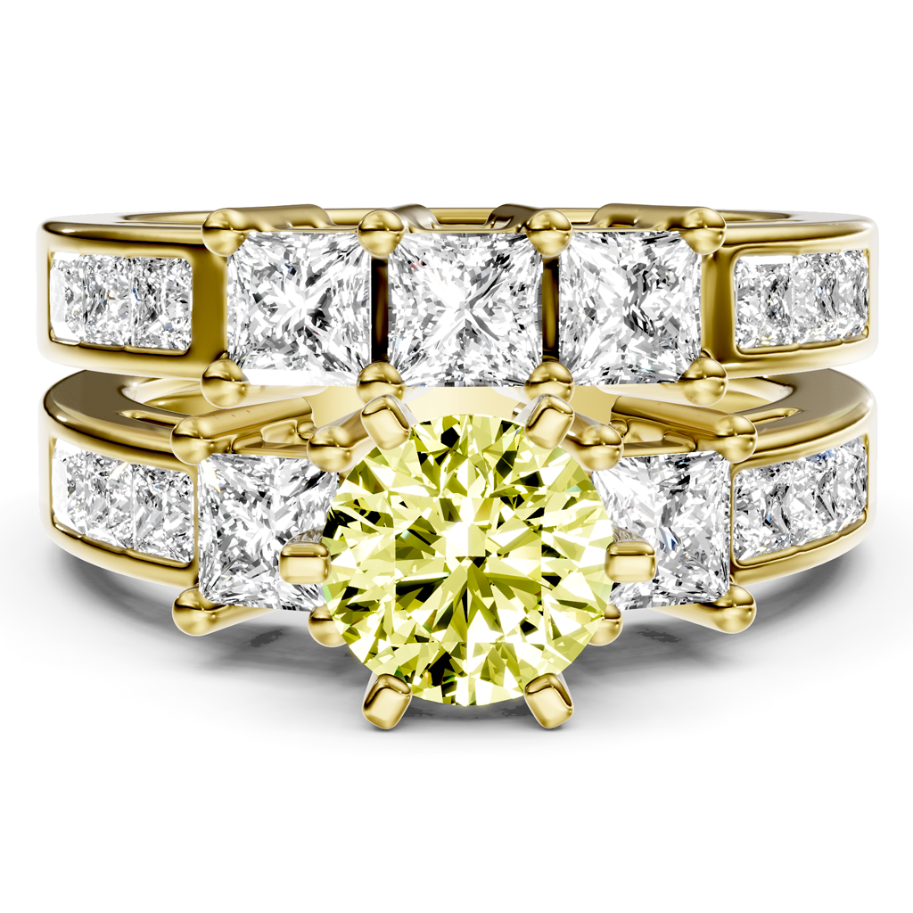 2.95-5.95 CT Princess Cut Fancy Yellow Diamonds - Bridal Set