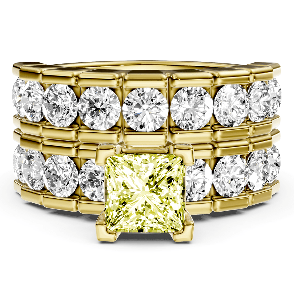 3.25 - 6.25 CT Princess & Round Cut Fancy Yellow Diamonds - Bridal Set - Primestyle.com