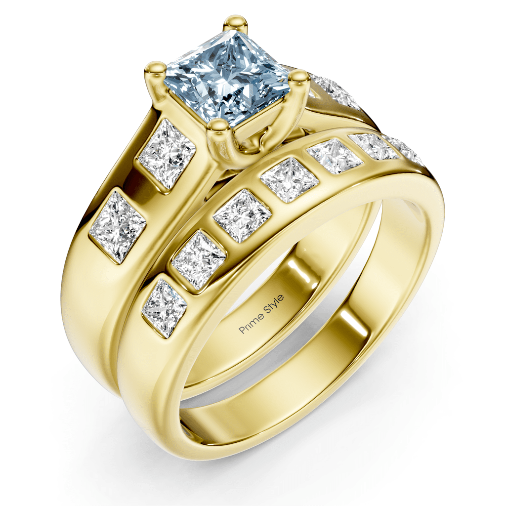 1.95 - 4.95 CT Princess Cut Fancy Blue Diamonds - Bridal Set - Primestyle.com
