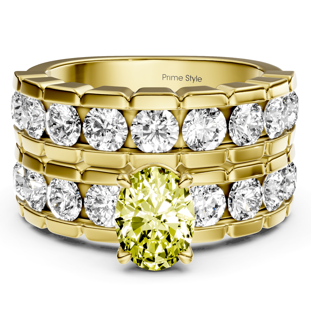 3.25 - 6.25 CT Oval & Round Cut Fancy Yellow Diamonds - Bridal Set - Primestyle.com