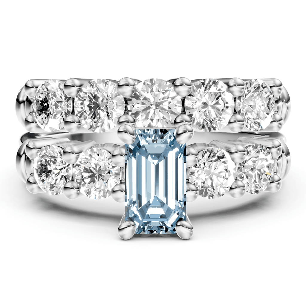 2.40 - 5.40 CT Emerald & Round Cut Fancy Blue Diamonds - Bridal Set - Primestyle.com