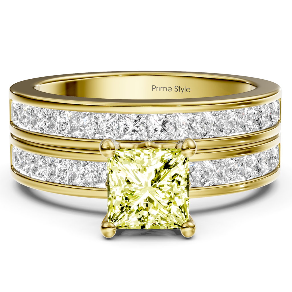 2.75-5.75 CT Princess Cut Fancy Yellow Diamonds - Bridal Set