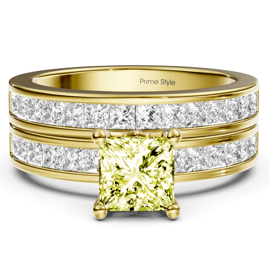 2.75 - 5.75 CT Princess Cut Fancy Yellow Diamonds - Bridal Set - Primestyle.com
