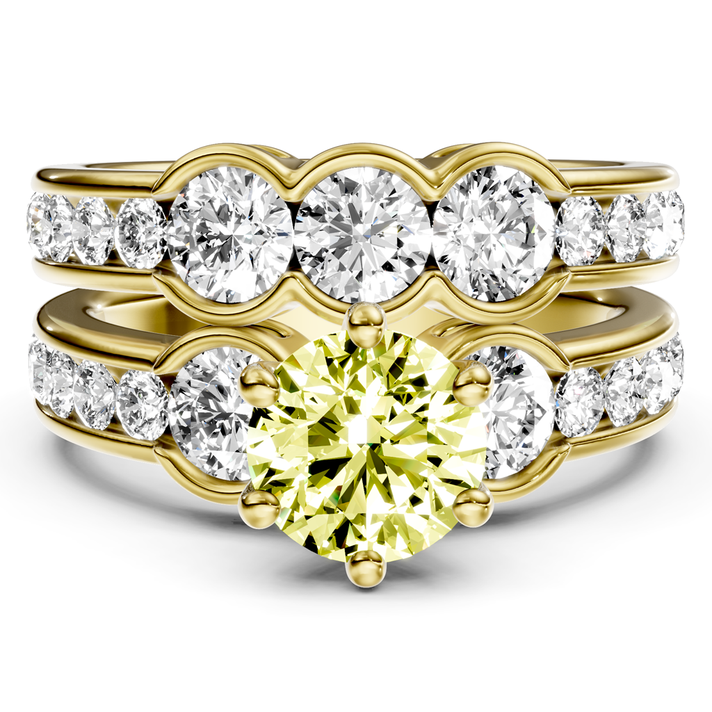 2.95-5.95 CT Round Cut Fancy Yellow Diamonds - Bridal Set