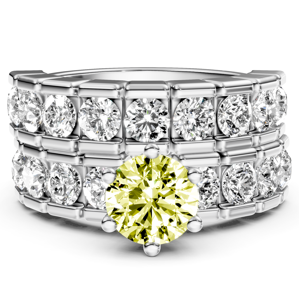 3.25-6.25 CT Round Cut Fancy Yellow Diamonds - Bridal Set