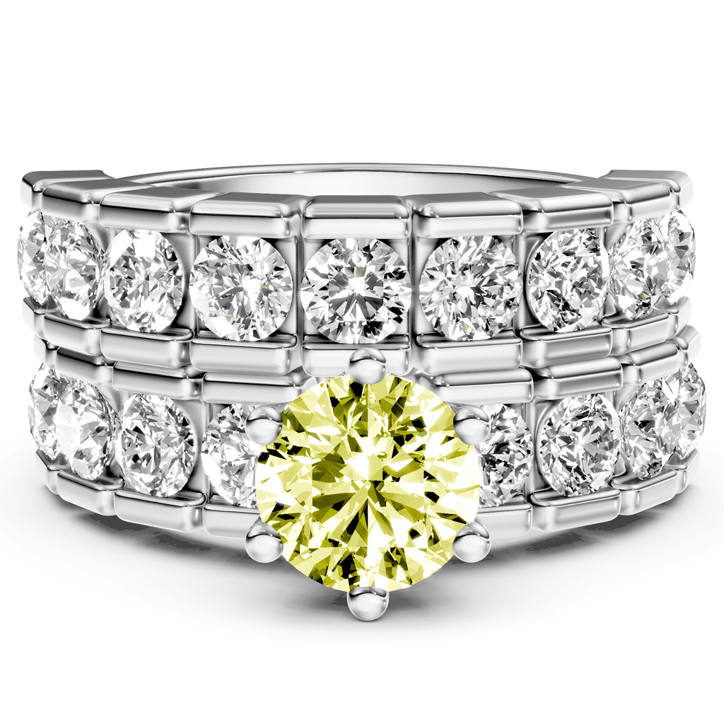 3.25 - 6.25 CT Round Cut Fancy Yellow Diamonds - Bridal Set - Primestyle.com