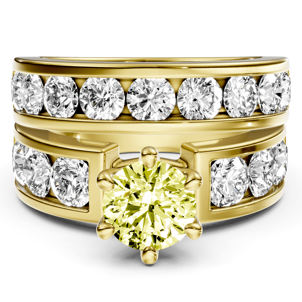 3.85 - 6.85 CT Round Cut Fancy Yellow Diamonds - Bridal Set - Primestyle.com