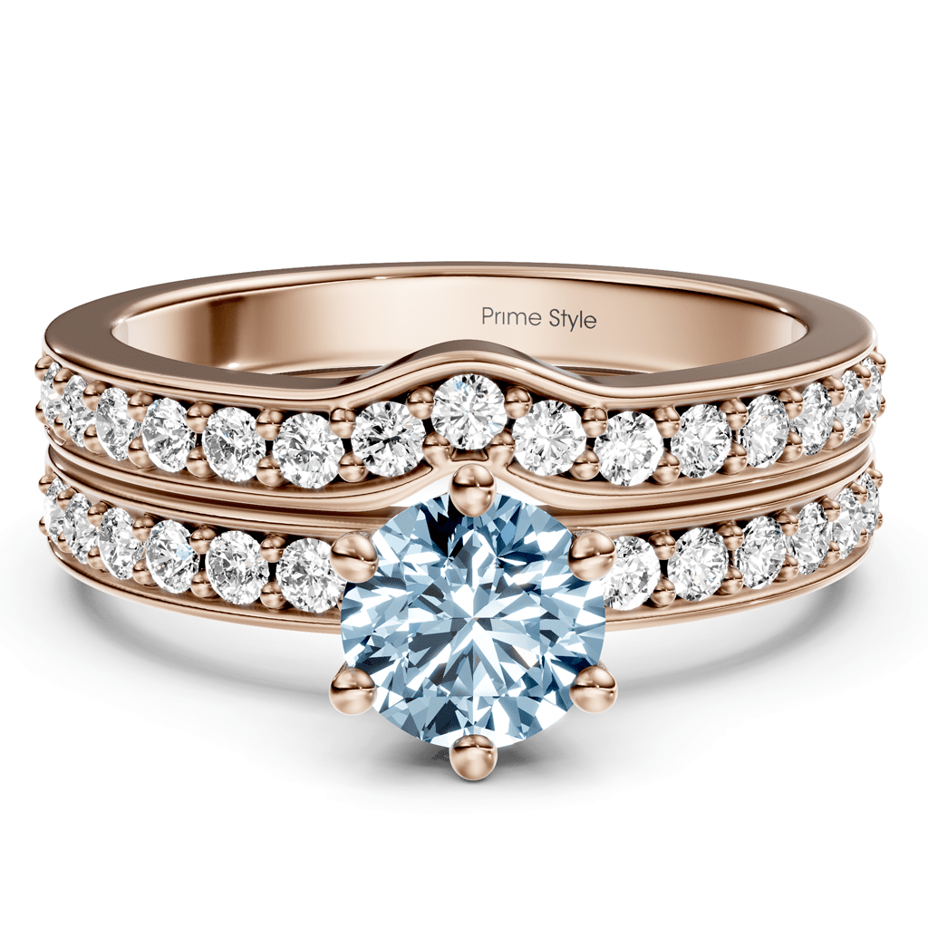 1.60 - 4.60 CT Round Cut Fancy Blue Diamonds - Bridal Set - Primestyle.com