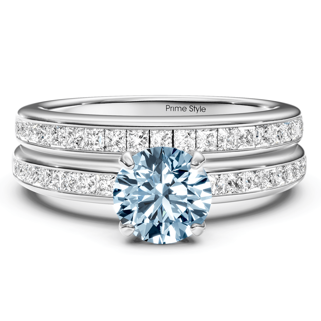 1.85-4.85 CT Princess & Round Cut Fancy Blue Diamonds - Bridal Set