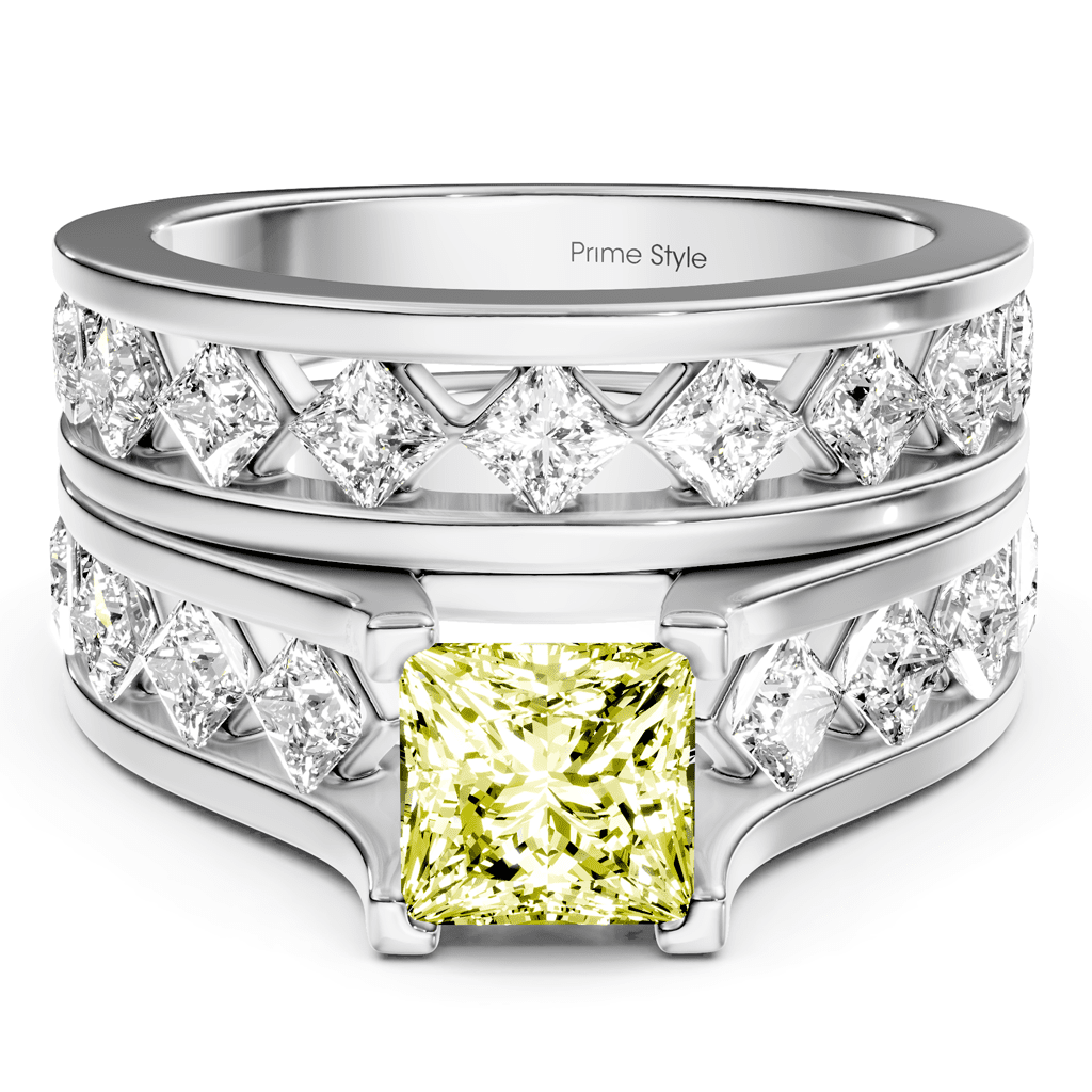 2.70 - 5.70 CT Princess Cut Fancy Yellow Diamonds - Bridal Set - Primestyle.com