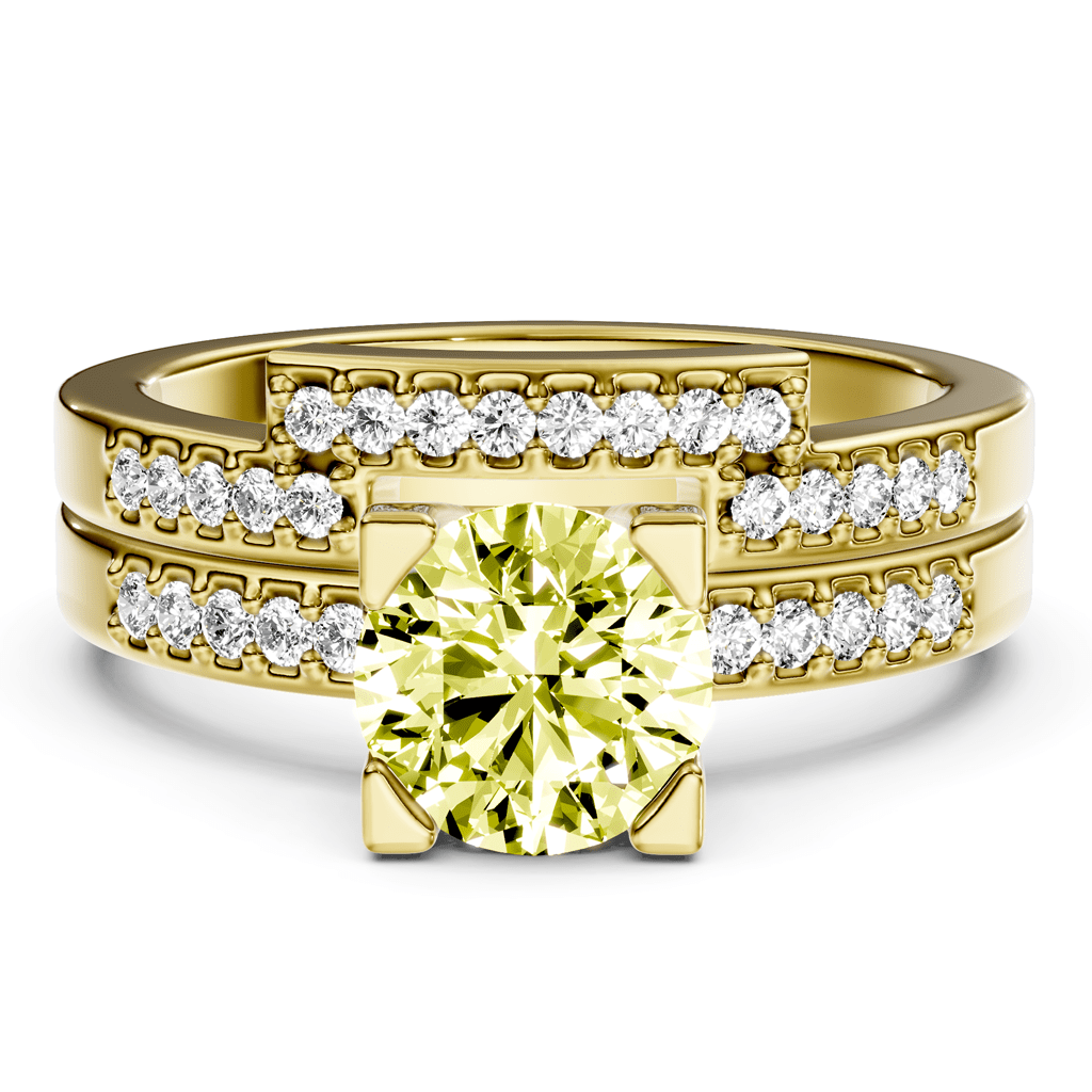 1.25 - 4.25 CT Round Cut Fancy Yellow Diamonds - Bridal Set - Primestyle.com